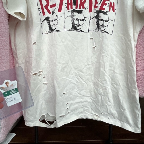 BTS Jimin R13 Mona Lisa Boy Distressed Printed Cotton-Jersey T-shirt - Picture 3 of 7